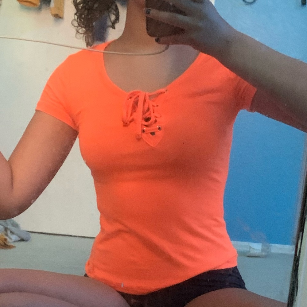 Neon Orange tie up shirt